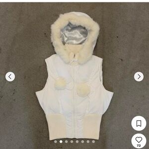 bebe Sport White Puffer Vest with Cream Fur Trim